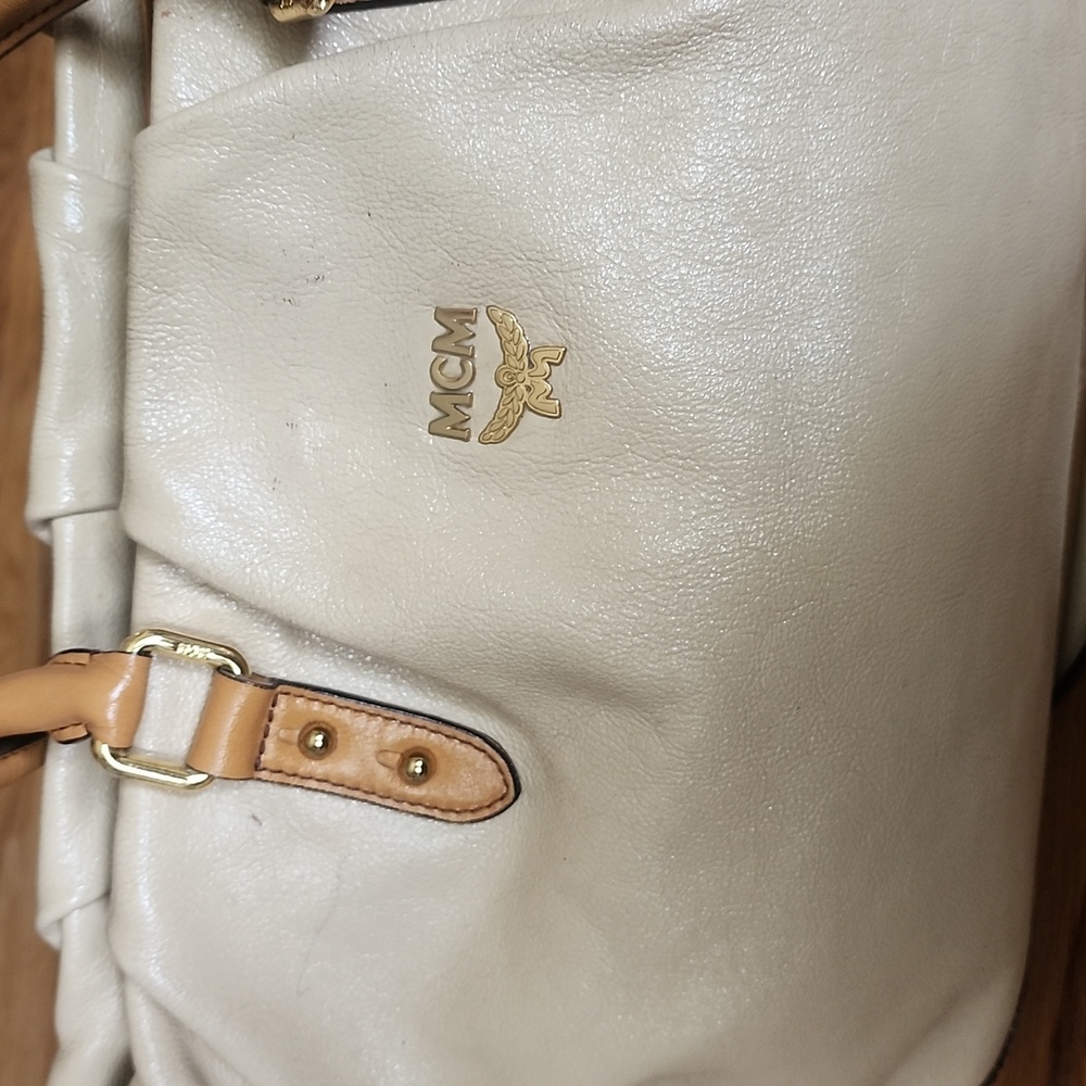 MCM Handbag Shoulder Bag Cream Calf Skin Leather - Picture 4 of 13